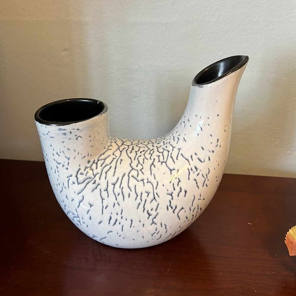 Unique blue and white horn vase